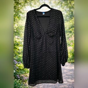 Old Navy Black Long Sleeve Dress with Pattern